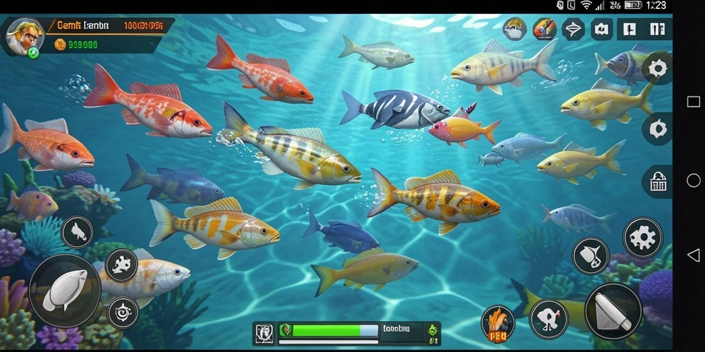 Tampilan seru dari gameplay OLX128 saat menangkap ikan.