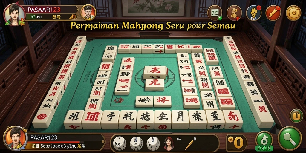 Tangkapan layar gameplay PASAR123 menampilkan ubin Mahjong yang penuh warna dan desain menarik.